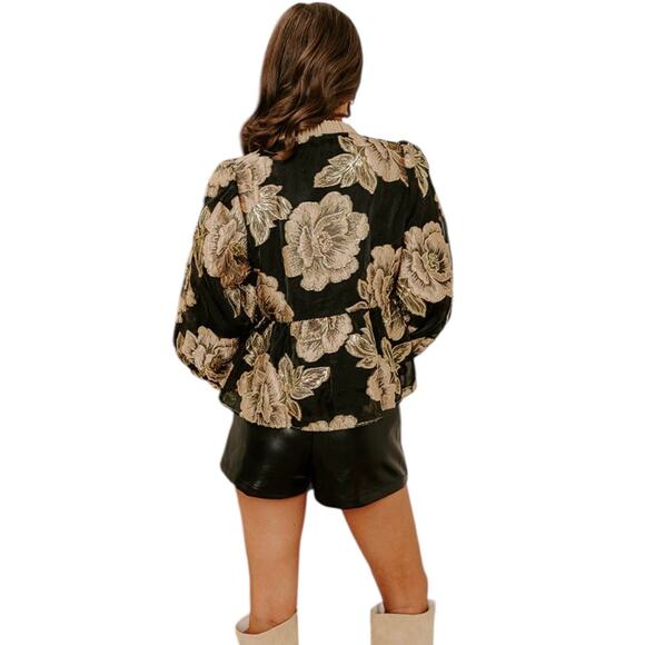 JODIFL Metallic Brocade Blouse – NWOT – Size S – Black - Picture 4 of 6